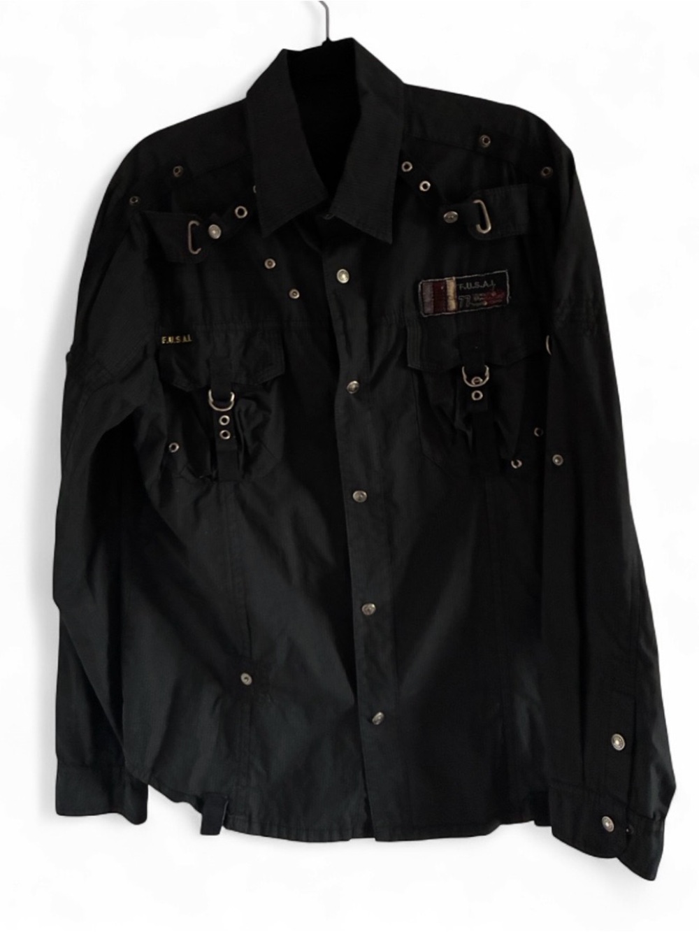 F.U.S.A.I. Black Military-Style Men's Shirt with Metal Hardware